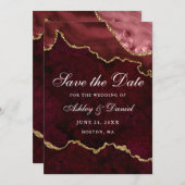 Waterverf Burgundy Goud Marmer Agaat Geode Save The Date (Voorkant / Achterkant)