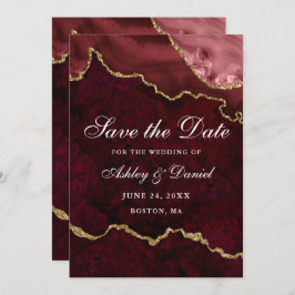Waterverf Burgundy Goud Marmer Agaat Geode Save The Date