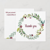 Waterverf Burgundy Green Wreath "Dank u wel" Feestdagenkaart (Voorkant / Achterkant)