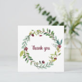 Waterverf Burgundy Green Wreath "Dank u wel" Feestdagenkaart (Staand voorkant)