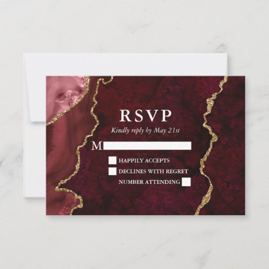 Waterverf Burgundy Marble Agate Geode Wedding RSVP Kaartje (Voorkant)