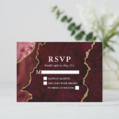 Waterverf Burgundy Marble Agate Geode Wedding RSVP Kaartje (Staand voorkant)