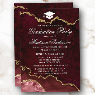 Waterverf Burgundy Marble Agate Graduation Party Kaart