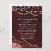 Waterverf Burgundy Marble Geode Lights Wedding Kaart (Voorkant)