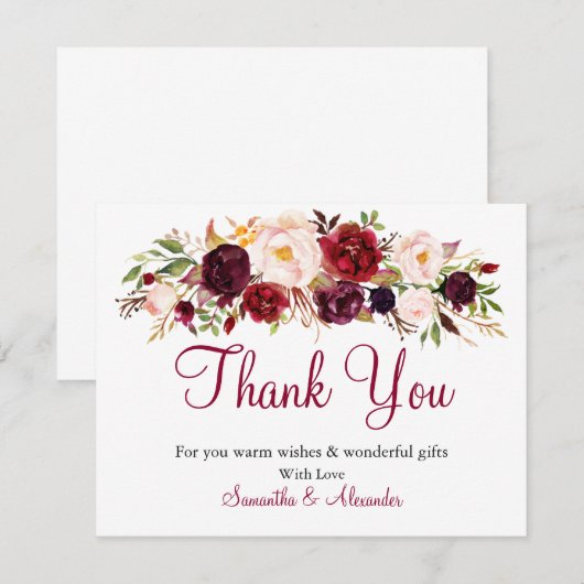 Waterverf Burgundy Marsala - Hartelijk dank (Voorkant / Achterkant)