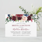 Waterverf Burgundy Mixed Floral Bridal Lunch Kaart (Staand voorkant)