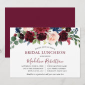 Waterverf Burgundy Mixed Floral Bridal Lunch Kaart (Voorkant / Achterkant)
