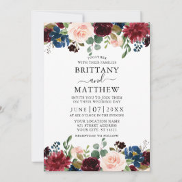 Waterverf Burgundy Mixed Floral Elegant Wedding Kaart
