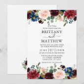 Waterverf Burgundy Mixed Floral Elegant Wedding Kaart (Voorkant / Achterkant)