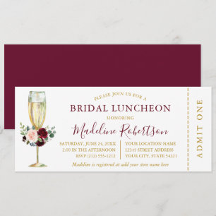 Waterverf Burgundy Mixed Floral Luncheon Ticket Kaart