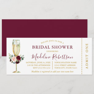 Waterverf Burgundy Mixed Floral Shower Ticket Kaart