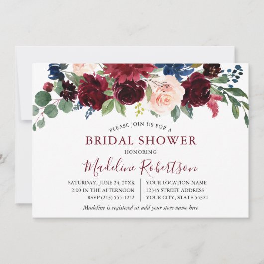 Waterverf Burgundy Mixed Floral Vrijgezellenfeest Kaart (Voorkant)