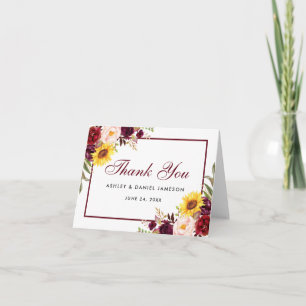 Waterverf Burgundy Mixed Floral Wedding Note Bedankkaart