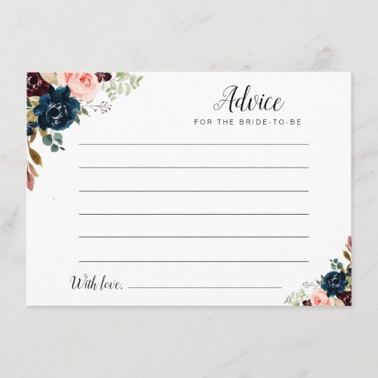 waterverf burgundy , navy & blush florale adviezen advieskaart (Voorkant)