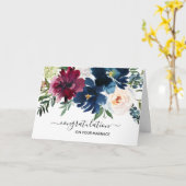 Waterverf Burgundy Navy Flower gefeliciteerd Kaart (Gele Bloem)