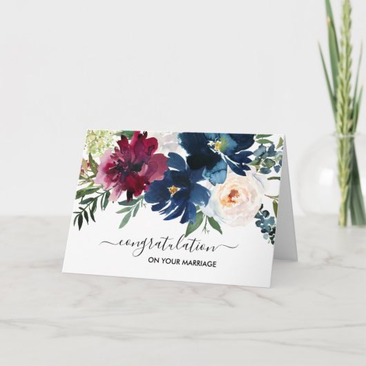 Waterverf Burgundy Navy Flower gefeliciteerd Kaart (Voorkant)