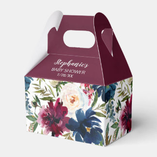 Waterverf Burgundy Navy Flowers Baby shower Bedankdoosjes