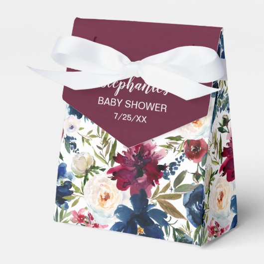 Waterverf Burgundy Navy Flowers Baby shower Bedankdoosjes (Voorkant Zijde)