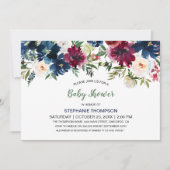Waterverf Burgundy Navy Flowers Baby shower Kaart (Voorkant)