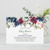 Waterverf Burgundy Navy Flowers Baby shower Kaart (Staand voorkant)