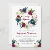 Waterverf Burgundy Navy Flowers Baby shower Kaart (Voorkant)