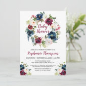 Waterverf Burgundy Navy Flowers Baby shower Kaart (Staand voorkant)