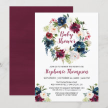 Waterverf Burgundy Navy Flowers Baby shower