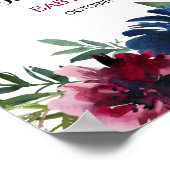 Waterverf Burgundy Navy Flowers Baby shower Poster (Hoek)