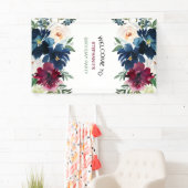 Waterverf Burgundy Navy Flowers Birthday Spandoek (Insitu)