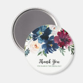 Waterverf Burgundy Navy Flowers Hartelijk dank Magneet (Voorkant / Achterkant)