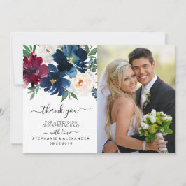 Waterverf Burgundy Navy Flowers Weddenschap Hartel Bedankkaart