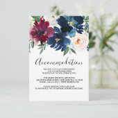 Waterverf Burgundy Navy Flowers Wedding Informatiekaartje (Staand voorkant)