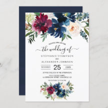 Waterverf Burgundy Navy Flowers Wedding