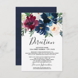 Waterverf Burgundy Navy Flowers Wedding Kaart