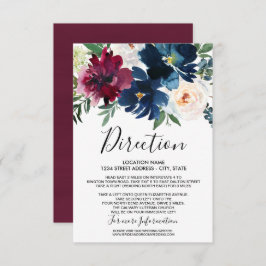 Waterverf Burgundy Navy Flowers Wedding Kaart