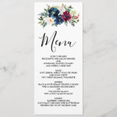 Waterverf Burgundy Navy Flowers Wedding Menu (Voorkant)