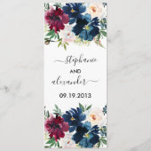 Waterverf Burgundy Navy Flowers Wedding Menu (Achterkant)