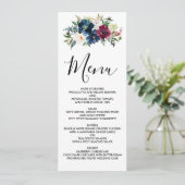 Waterverf Burgundy Navy Flowers Wedding Menu (Staand voorkant)