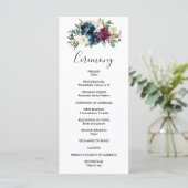 Waterverf Burgundy Navy Flowers Wedding Program Programmakaart (Staand voorkant)
