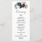 Waterverf Burgundy Navy Flowers Wedding Program Programmakaart (Voorkant)