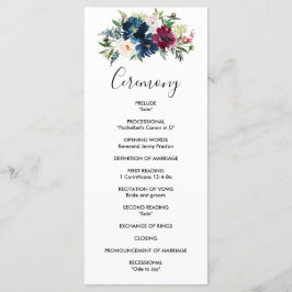 Waterverf Burgundy Navy Flowers Wedding Program Programmakaart