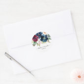 Waterverf Burgundy Navy Flowers Wedding Ronde Sticker (Envelop)