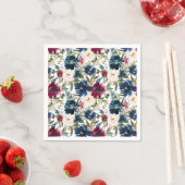 Waterverf Burgundy Navy Flowers Wedding Servet (Insitu)