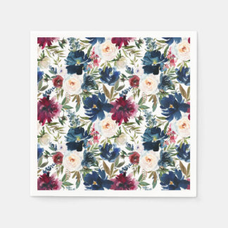 Waterverf Burgundy Navy Flowers Wedding Servet