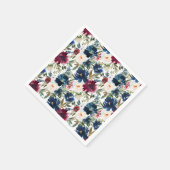 Waterverf Burgundy Navy Flowers Wedding Servet (Hoek)