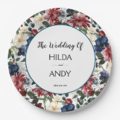 Waterverf Burgundy Navy Rozen Papieren Bordje (Voorkant)