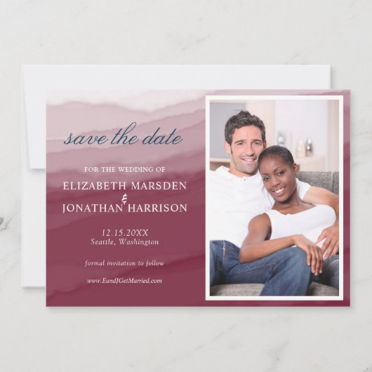 Waterverf Burgundy Navy Save The Date (Achterkant)