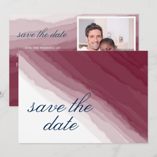 Waterverf Burgundy Navy Save The Date (Voorkant / Achterkant)