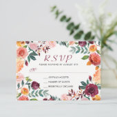 Waterverf Burgundy Oranje Roze Floral Wreath RSVP (Staand voorkant)