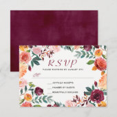 Waterverf Burgundy Oranje Roze Floral Wreath RSVP (Voorkant / Achterkant)